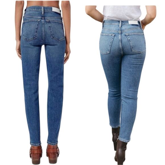 Re/Done High Rise Ankle Crop Button-Fly Jeans  in Mid 70s Wash Size 28 - Picture 8 of 8
